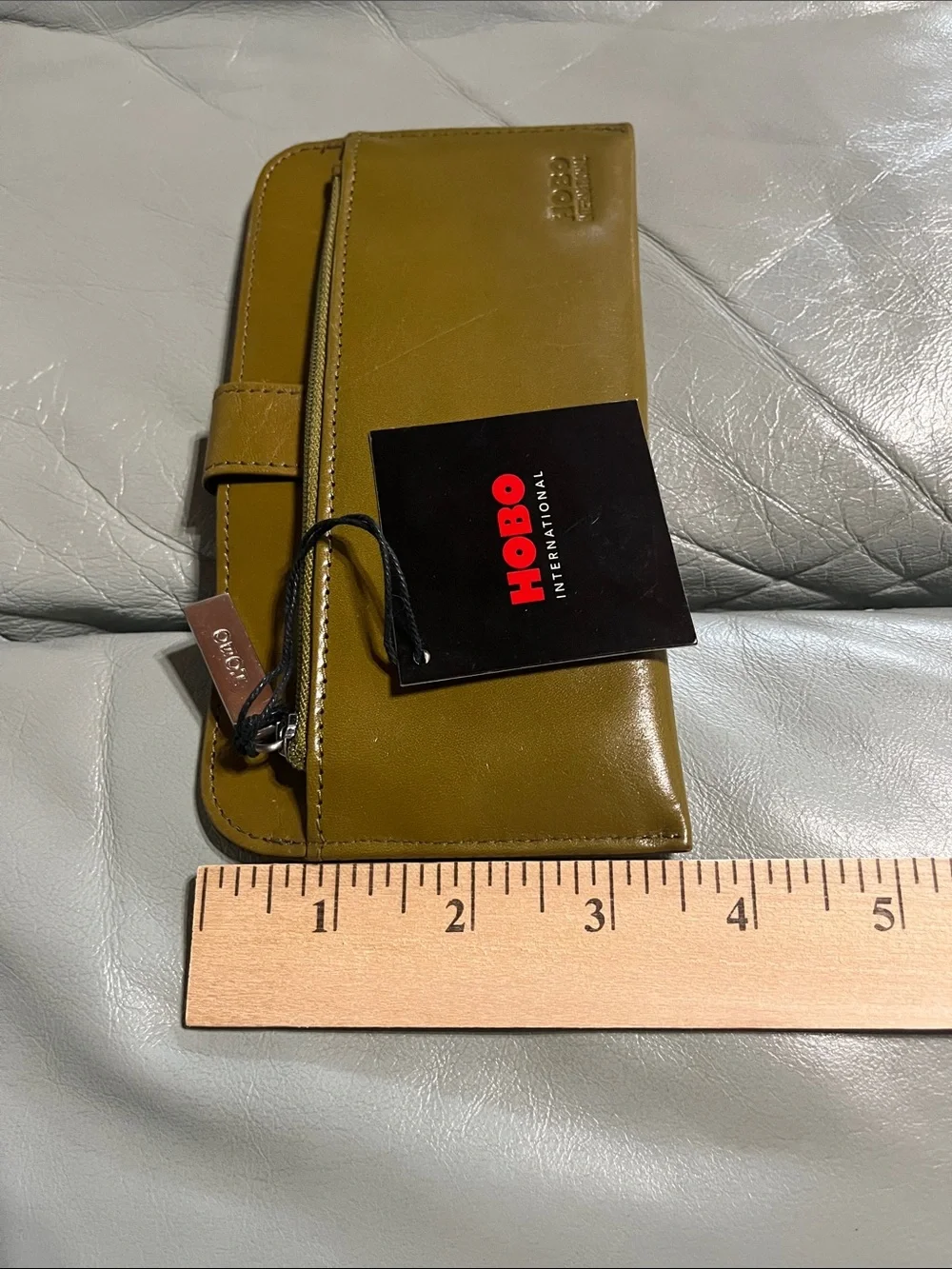 HOBO International Olive Green Patent Leather Zip Wallet